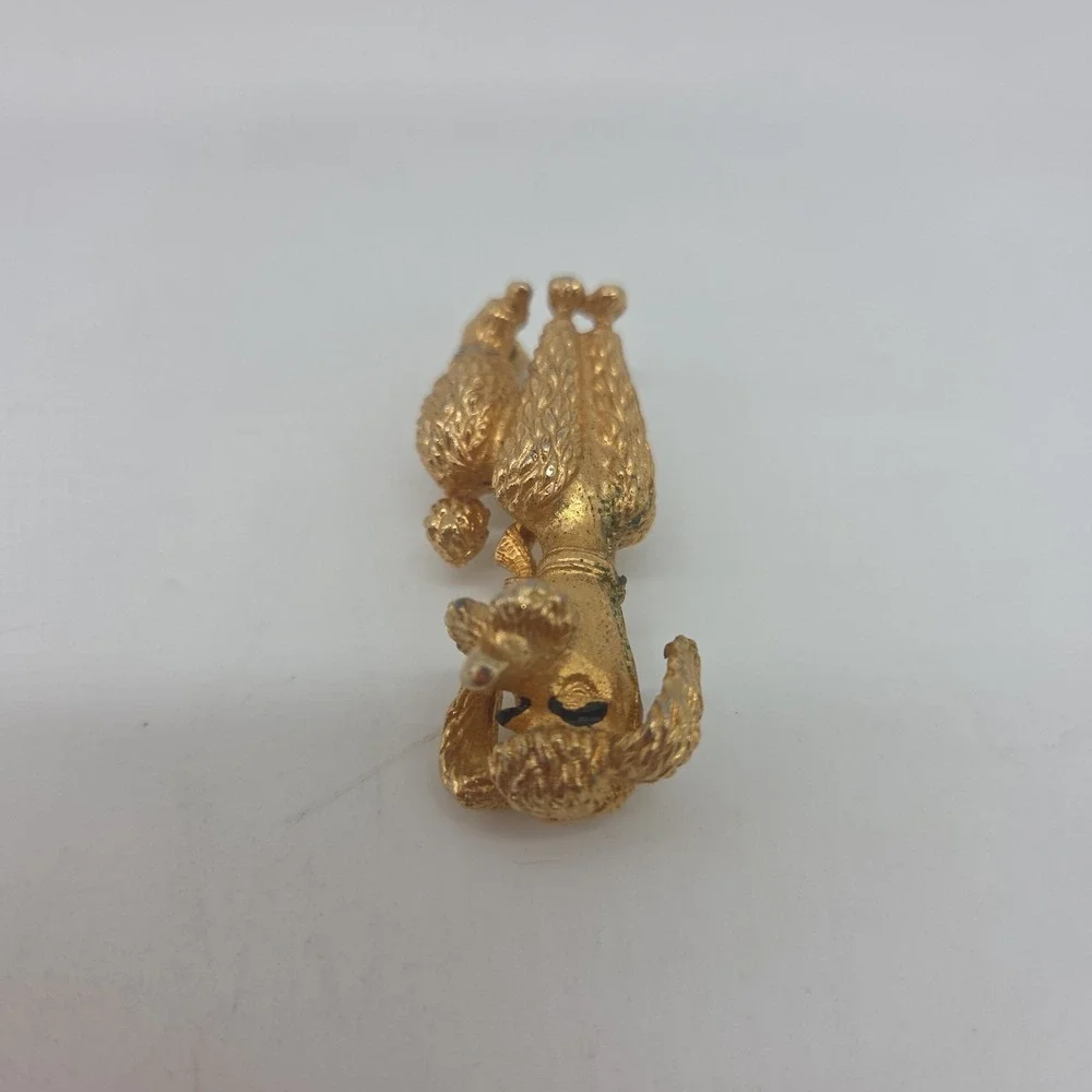 Vintage Poodle Dog Brooch Pin Gold Tone